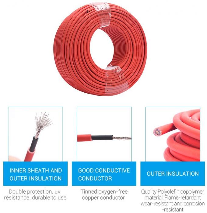10AWG 6mm² DC Solar Cable with red and black connectors